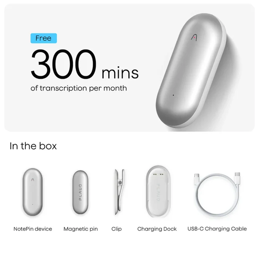 PLAUD NotePin Lunar Silver AI Voice Recorder