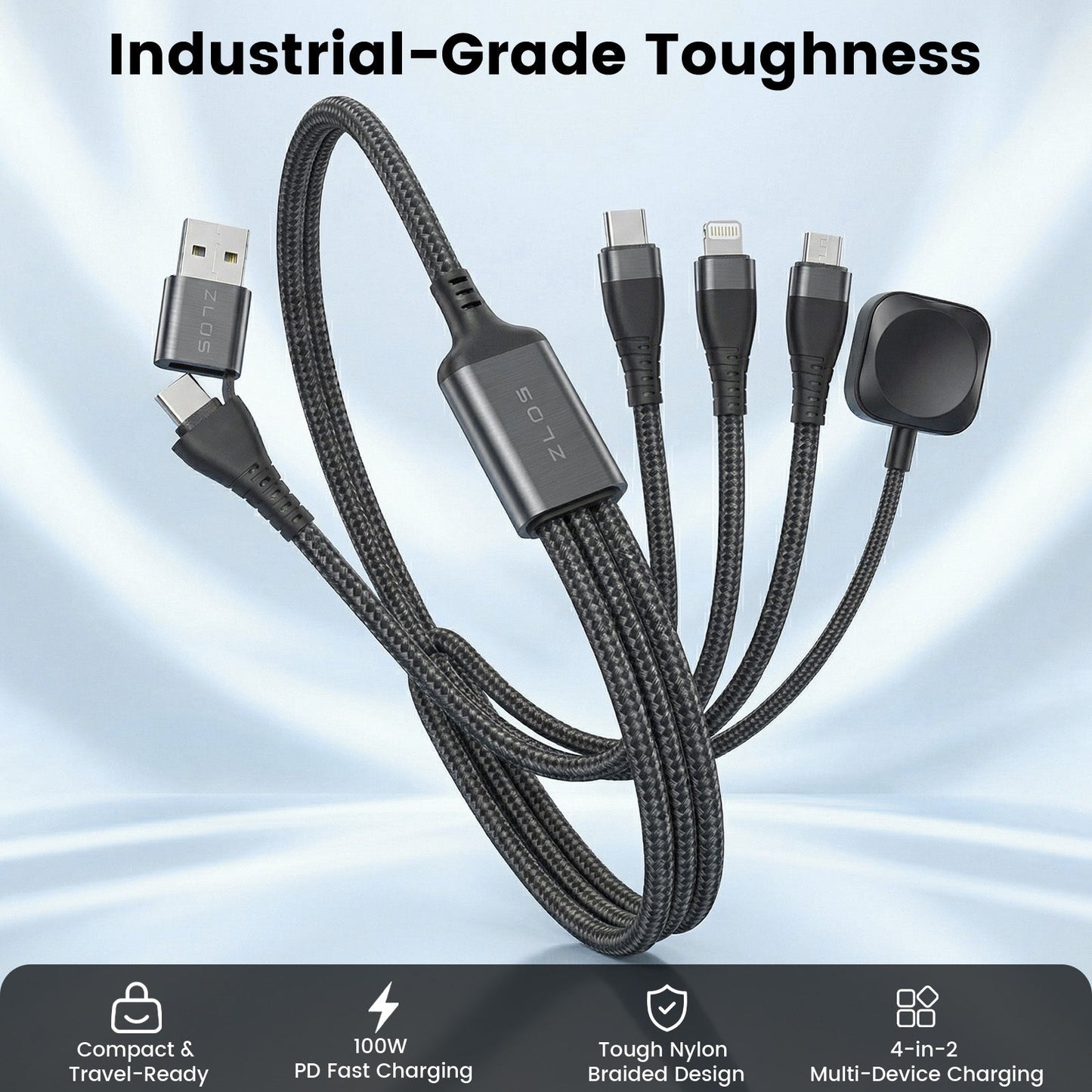 ZLOS ZC09 Two(C+A) to Four(C+L+Micro+Watch) Braided Data Charging Cable