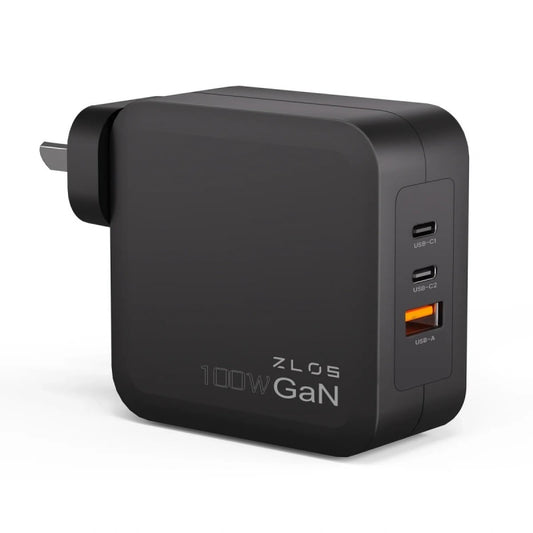 ZLOS GFC100 100W GaN 3-Port USB-C USB-A Wall Black Fast Charger