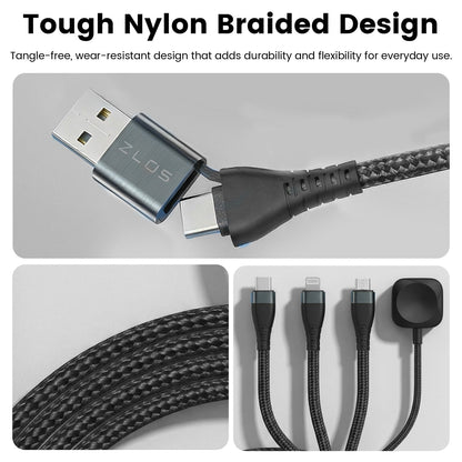 ZLOS ZC09 Two(C+A) to Four(C+L+Micro+Watch) Braided Data Charging Cable