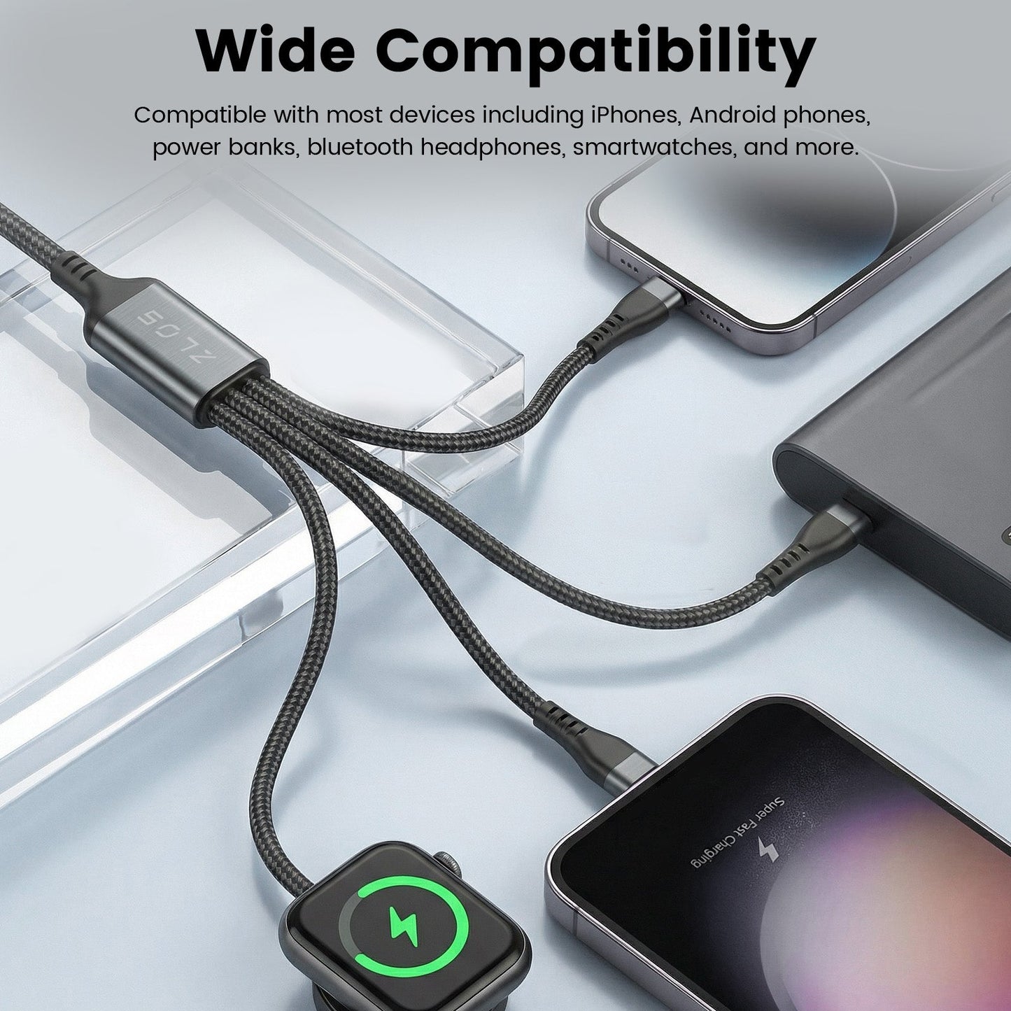 ZLOS ZC09 Two(C+A) to Four(C+L+Micro+Watch) Braided Data Charging Cable