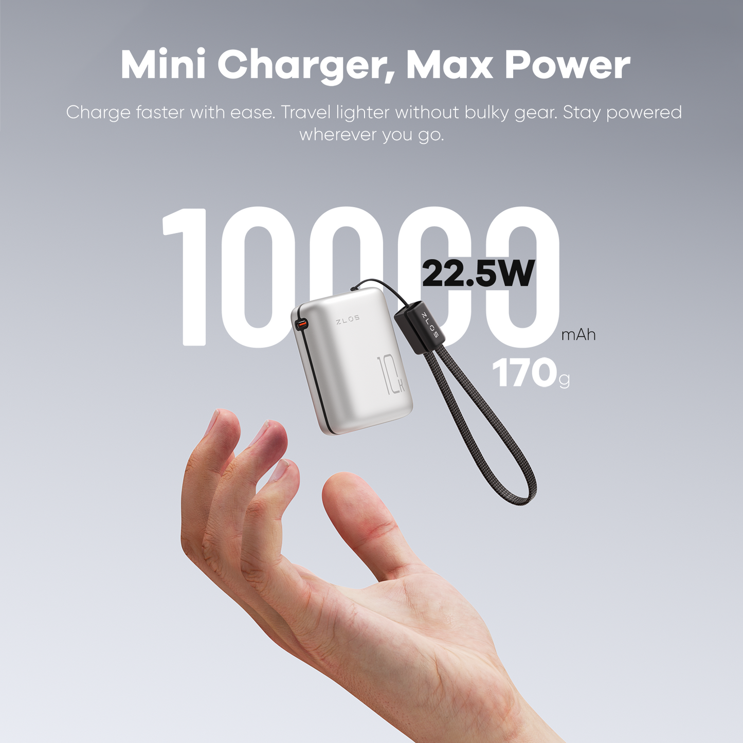 ZLOS MT10 10000mAh Mini Power Bank 22.5W with Lanyard Integrated Cable